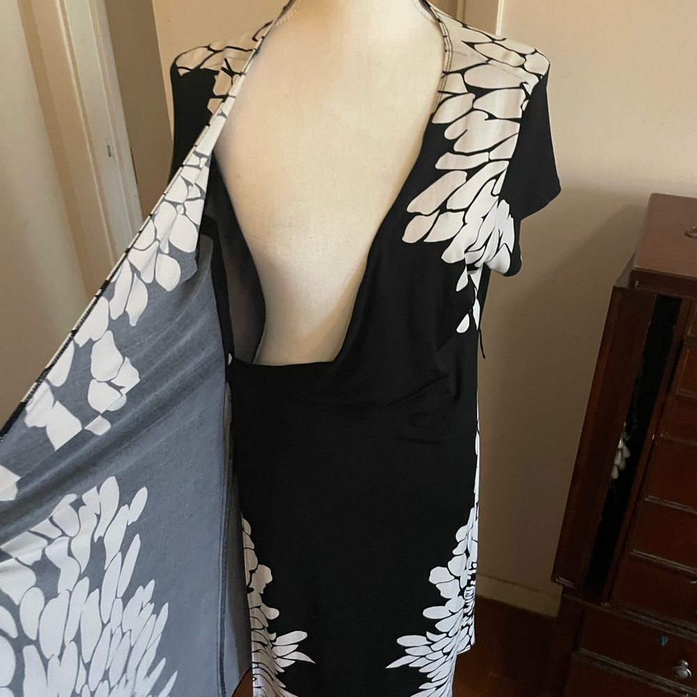 Scarlett floral Wrap Dress black white short sleeve sz 14 spandex V neck stretch - Picture 8 of 13